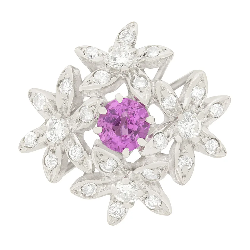 Contemporary 0.35ct Pink Sapphire and Diamond Cocktail Ring