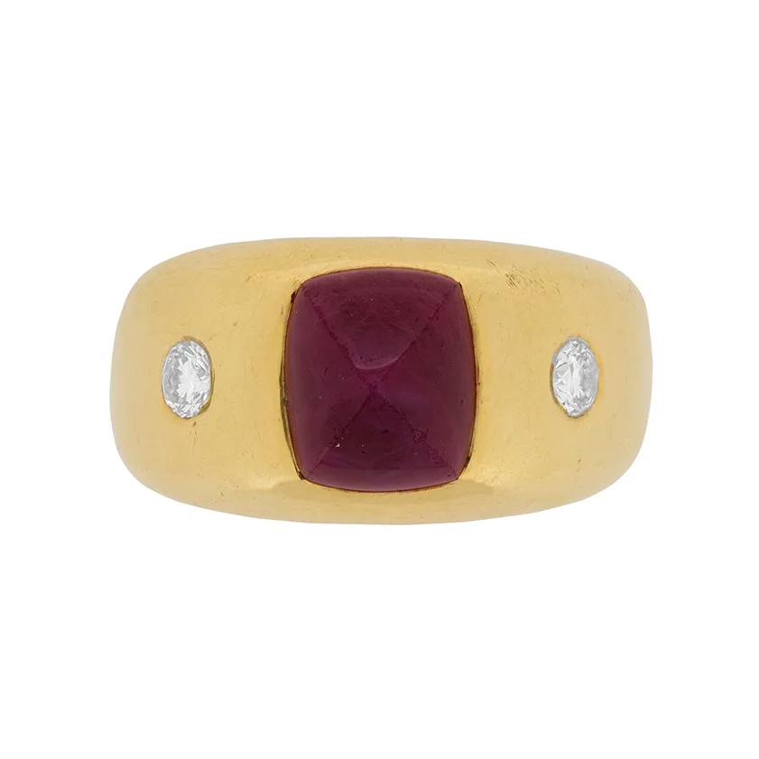 Vintage Cabochon Ruby and Diamond Gentlemen's Ring, c.1950s