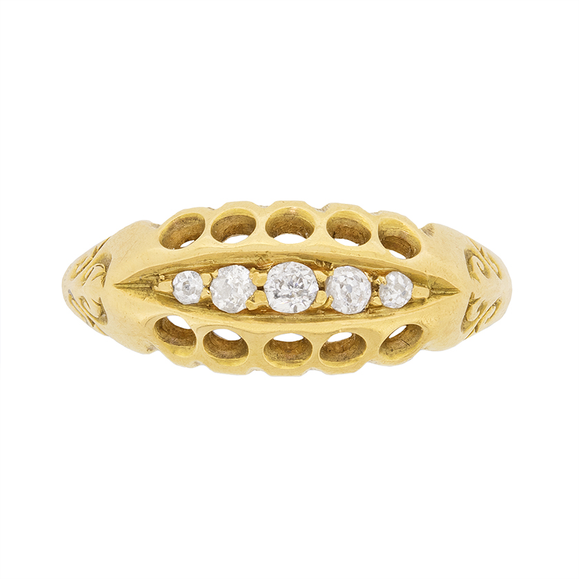Victorian Old Cut Diamond Five Stone Ring, c.1900s