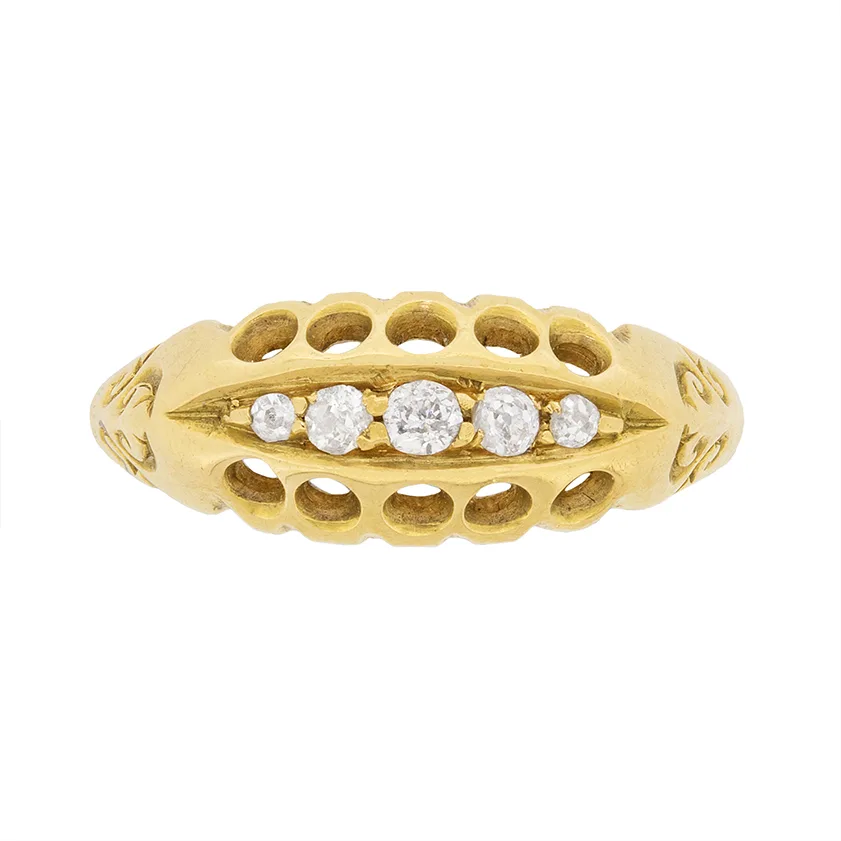Victorian Old Cut Diamond Five Stone Ring, c.1900s