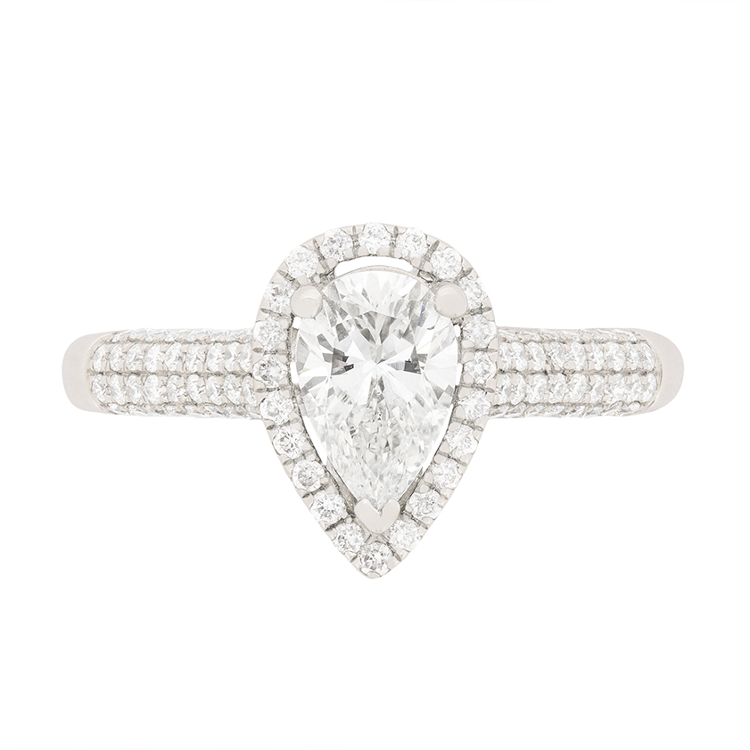 Modern EDR Certified Pear-Shaped Diamond Halo Engagement Ring | Farringdons