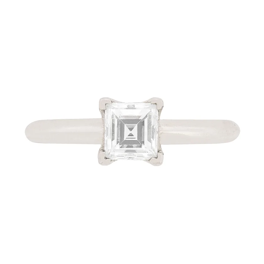 Contmeporary 0.57ct Carre Cut Diamond Solitaire Engagement Ring