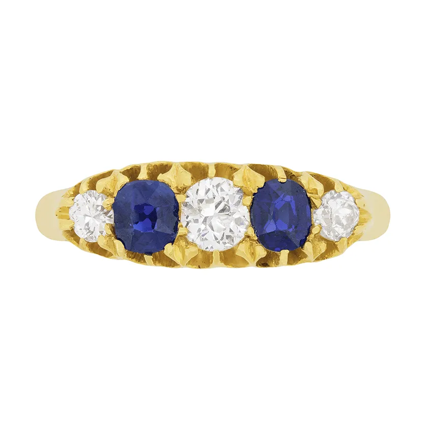 Victorian 0.40ct Sapphire and Diamond Five Stone Ring, c.1890s
