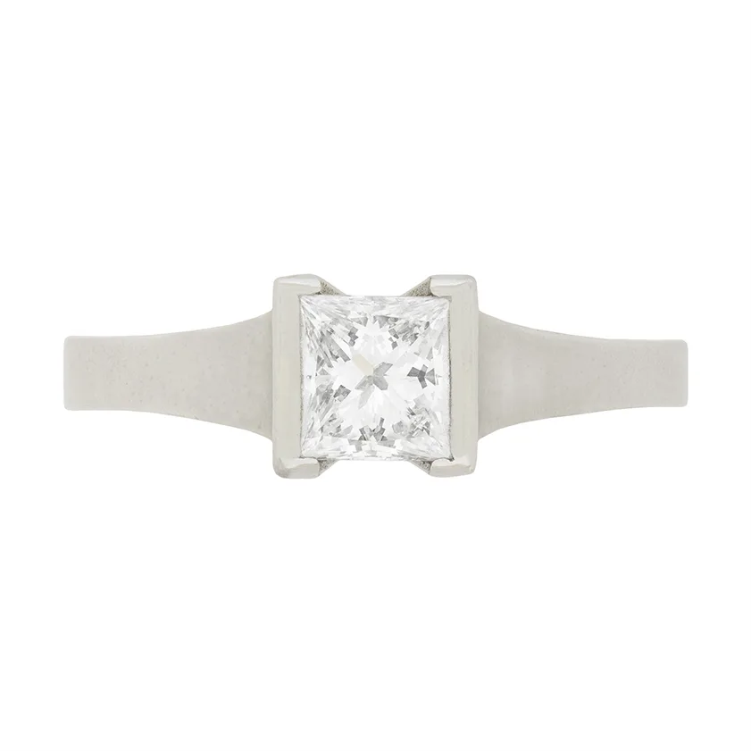 Modern GIA Certified, Princess Cut Diamond Solitaire Engagement Ring