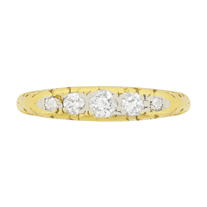 Edwardian Old Cut Diamond Five Stone Ring, c.1900s