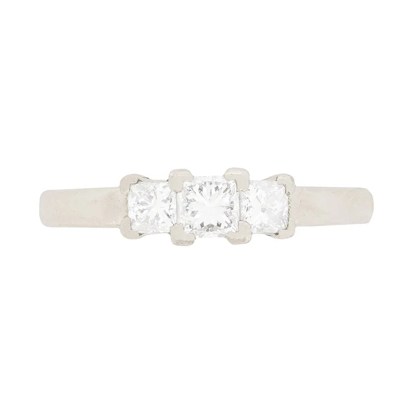 Modern Three Stone Princess Cut Diamond Engagement Ring