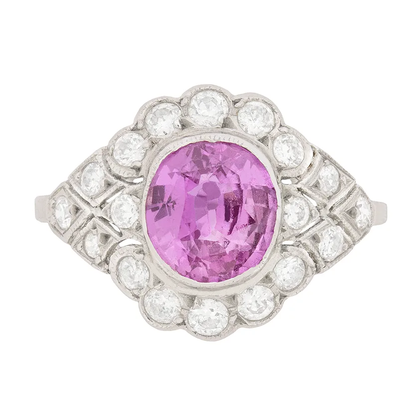 Vintage-Inspired 1.65 Carat Pink Sapphire and Diamond Bombé Style Cocktail Ring