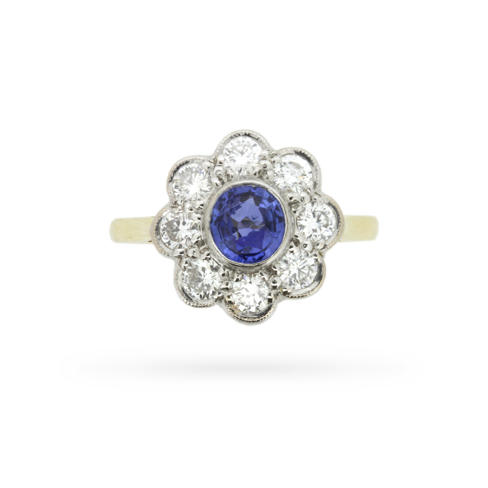 Vintage Sapphire and Diamond Flower Cluster Ring, c.1970s | Farringdons