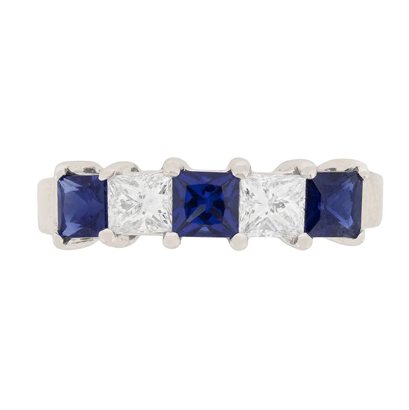 Contemporary Princess Cut Sapphire and Diamond Five Stone Ring