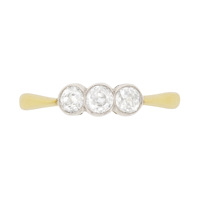 Antique Three Stone Diamond Engagement Ring, c.1900s