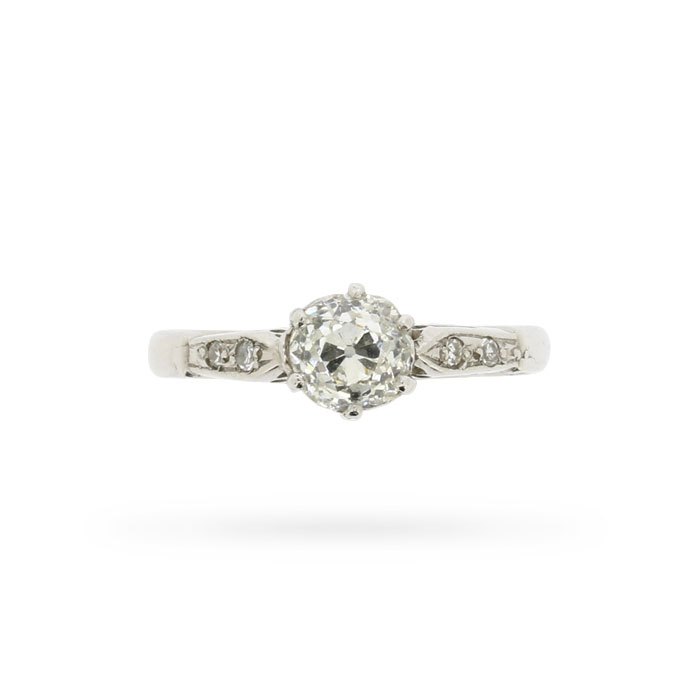 Art Deco Diamond Solitaire Engagement Ring with Set Shoulders, c.1920s ...