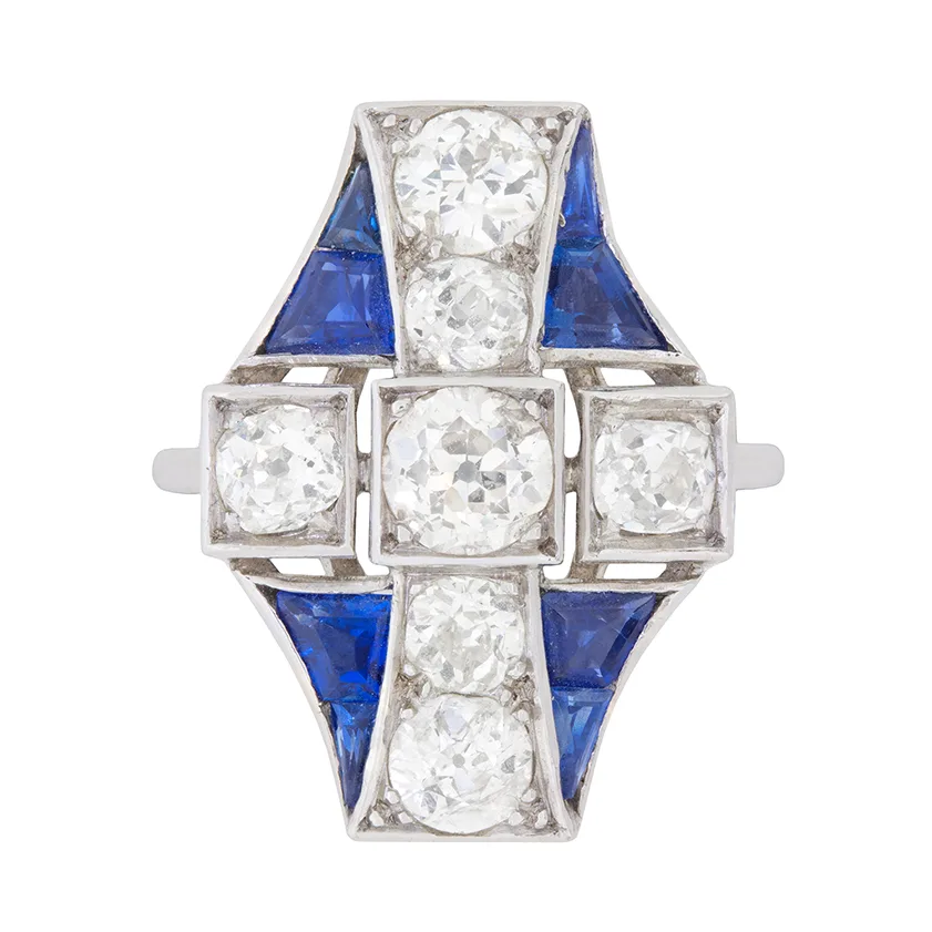 Art Deco 2.40ct Diamond and Sapphire Cocktail Ring, c.1920s