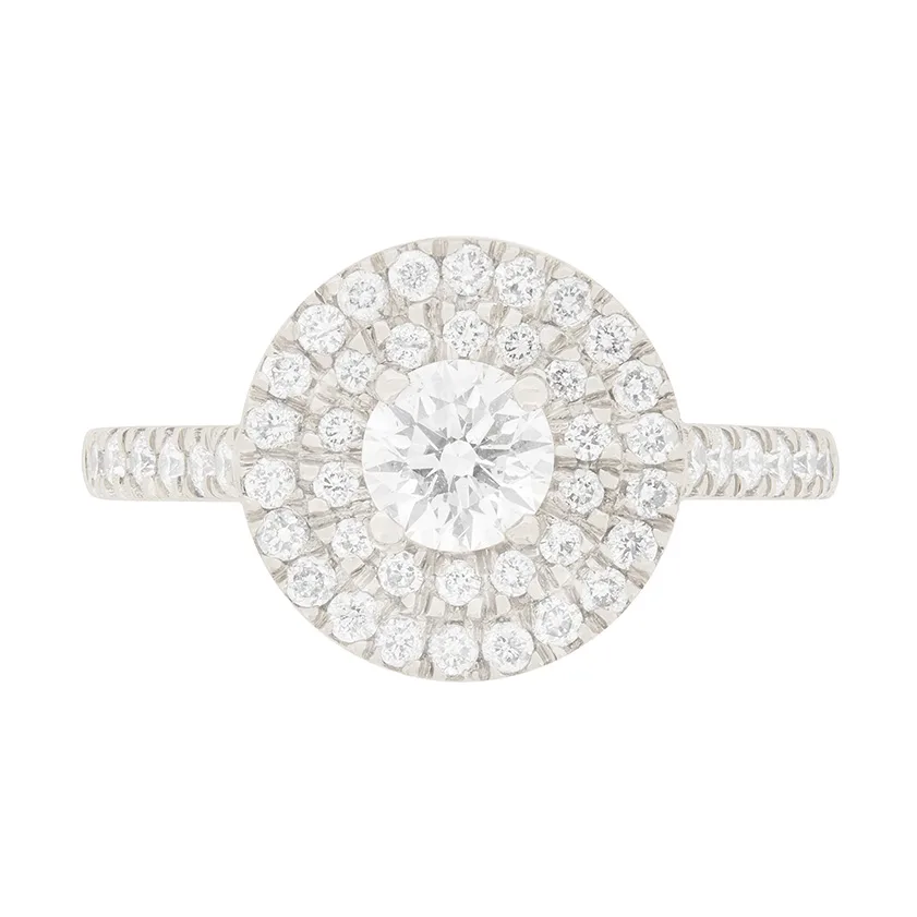 GIA Certified 0.40ct Diamond Double Halo Engagement Ring with Set Shoulders