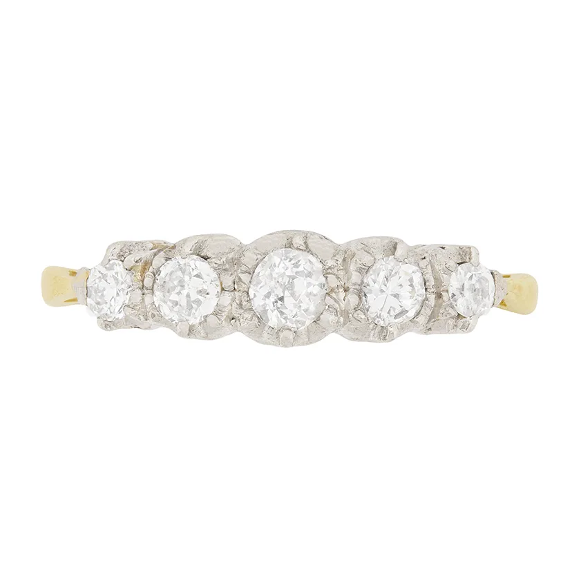 Five Stone Illusion Set Old Cut Diamond Ring, c.1920s