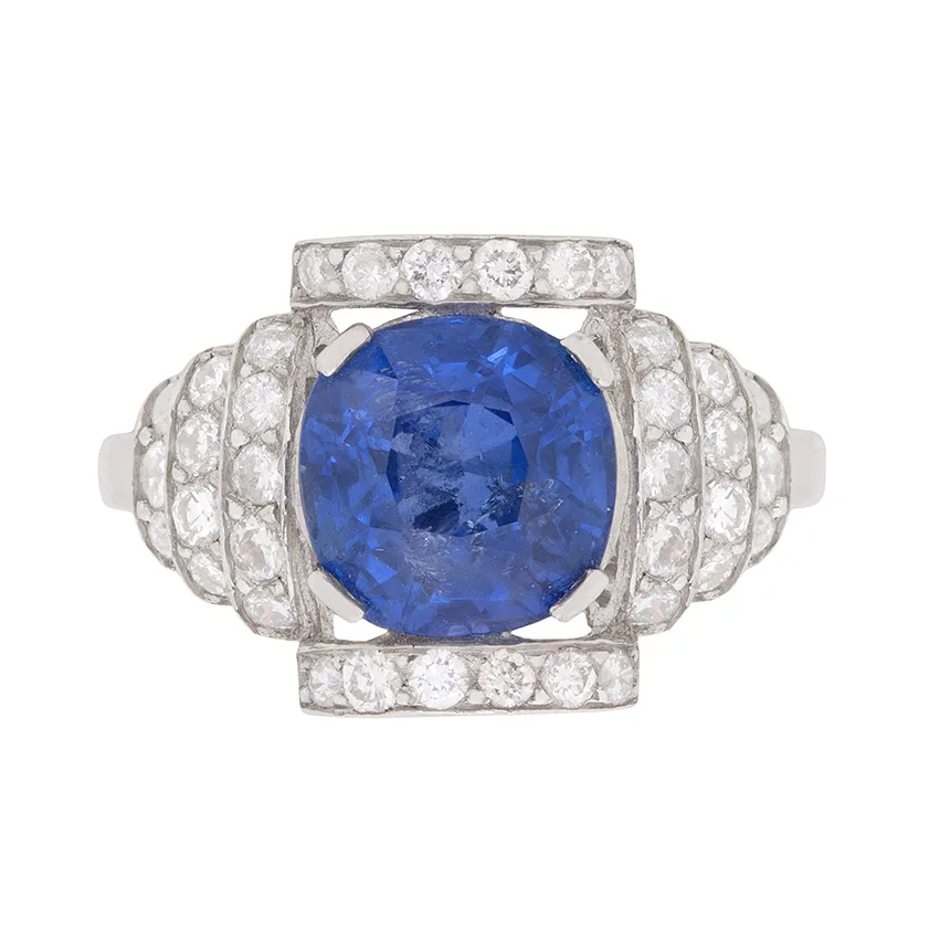 Vintage 2.76ct Burmese Sapphire and Diamond Ring, c.1950s