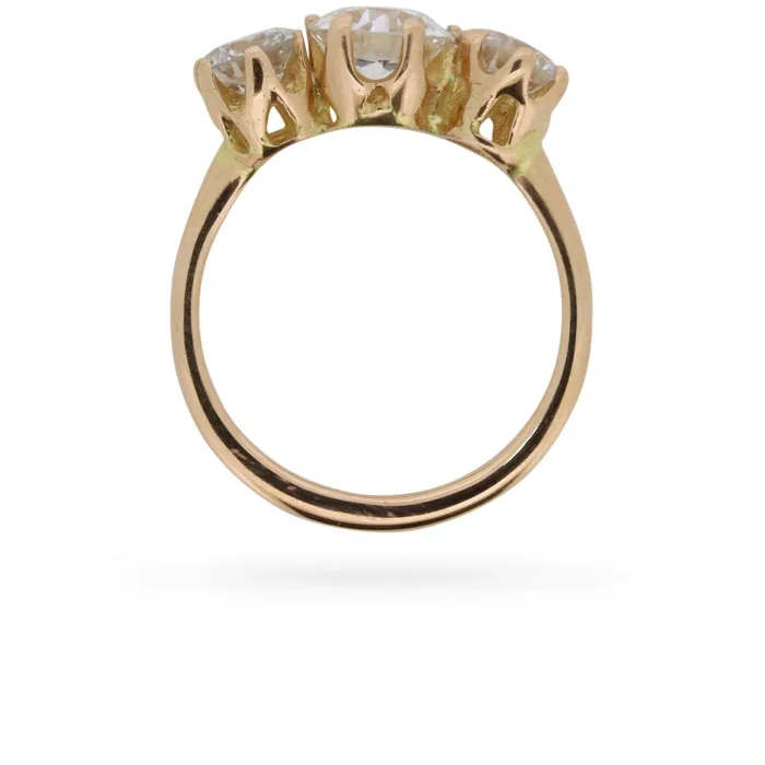 Vintage 1.90 Carat Old Cut Diamond Three Stone Ring, Circa 1940s