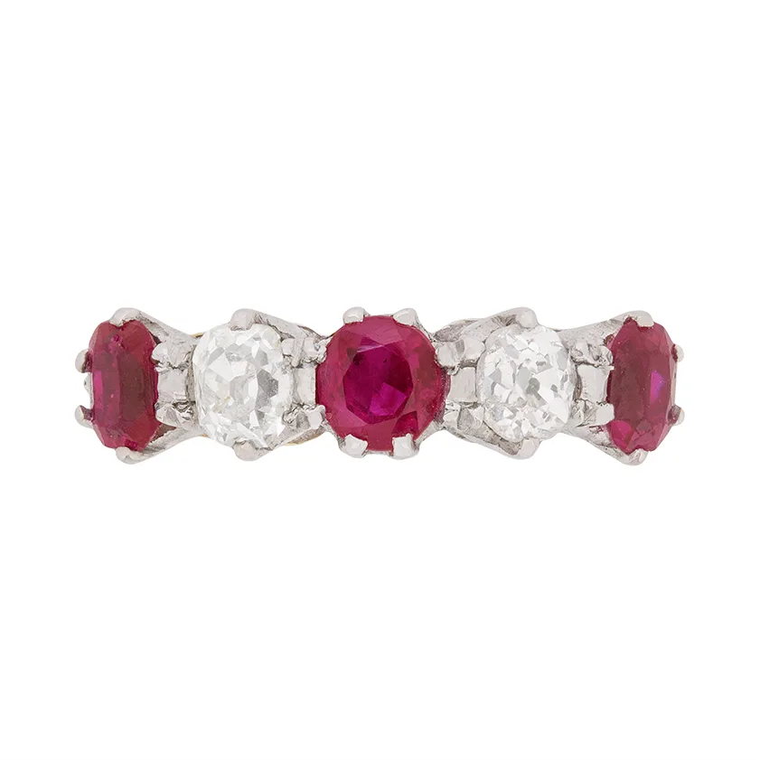 Antique Ruby and Diamond Five Stone Ring, c.1910s