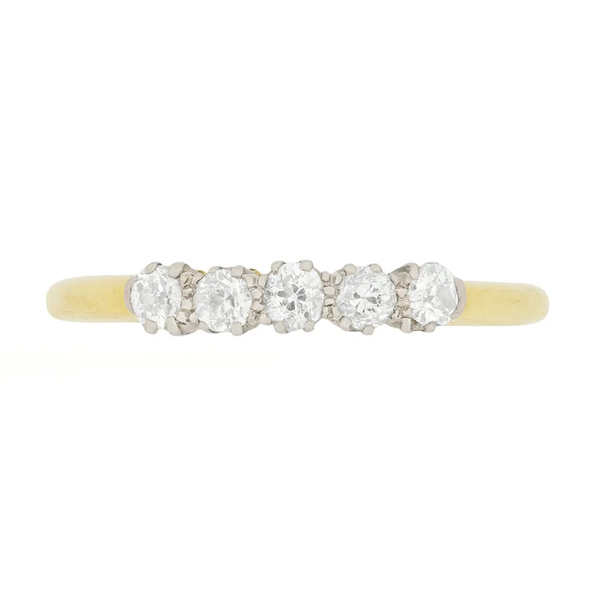 Late Victorian Five Stone 0.50ct Old Cut Diamond Ring, c.1900s
