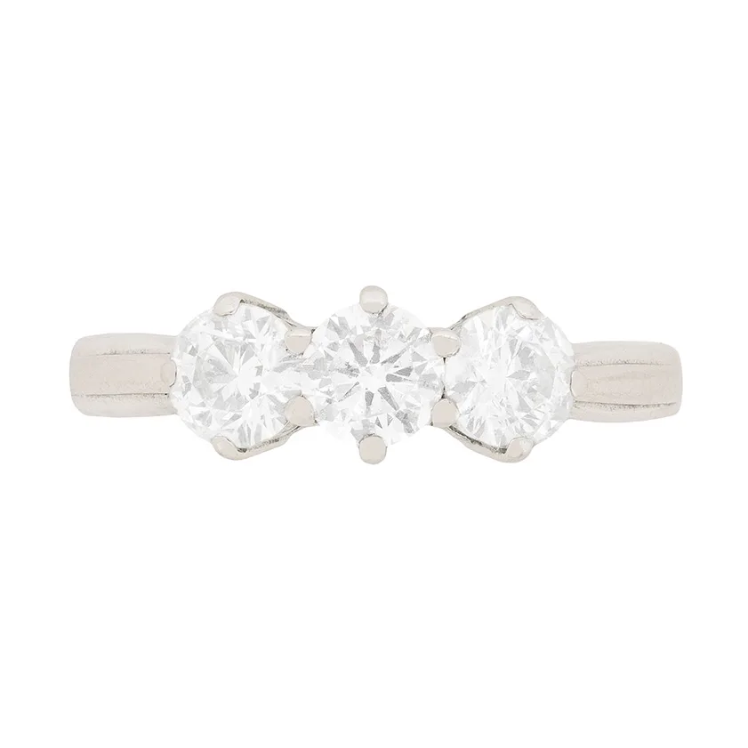 1.00 Carat Three Stone Round Brilliant Cut Diamond Engagement Ring