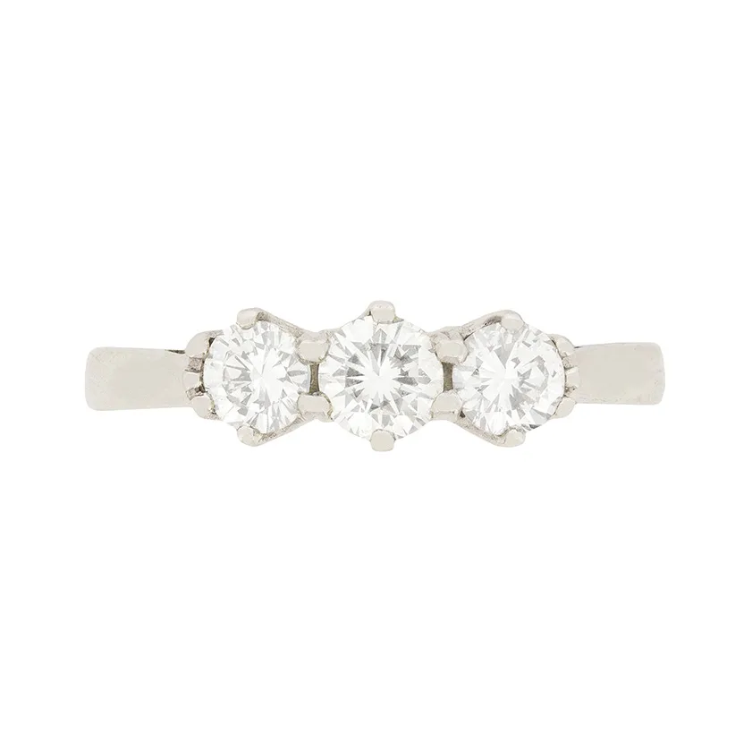 0.70 Carat Three Stone Round Brilliant Cut Diamond Engagement Ring