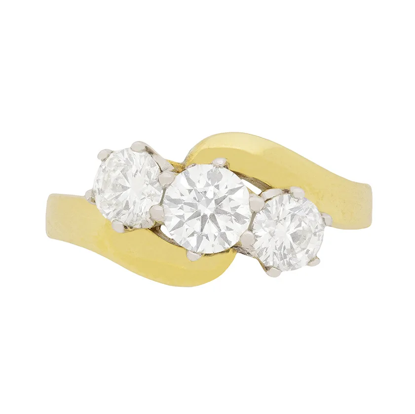 Contemporary 1.00ct Diamond Three Stone Crossover Ring