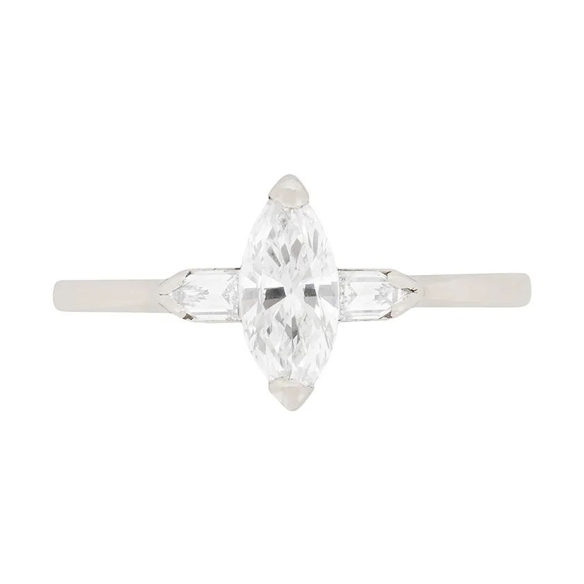 IGI Certified Marquise-Shaped Diamond Engagement Ring with Set Shoulders