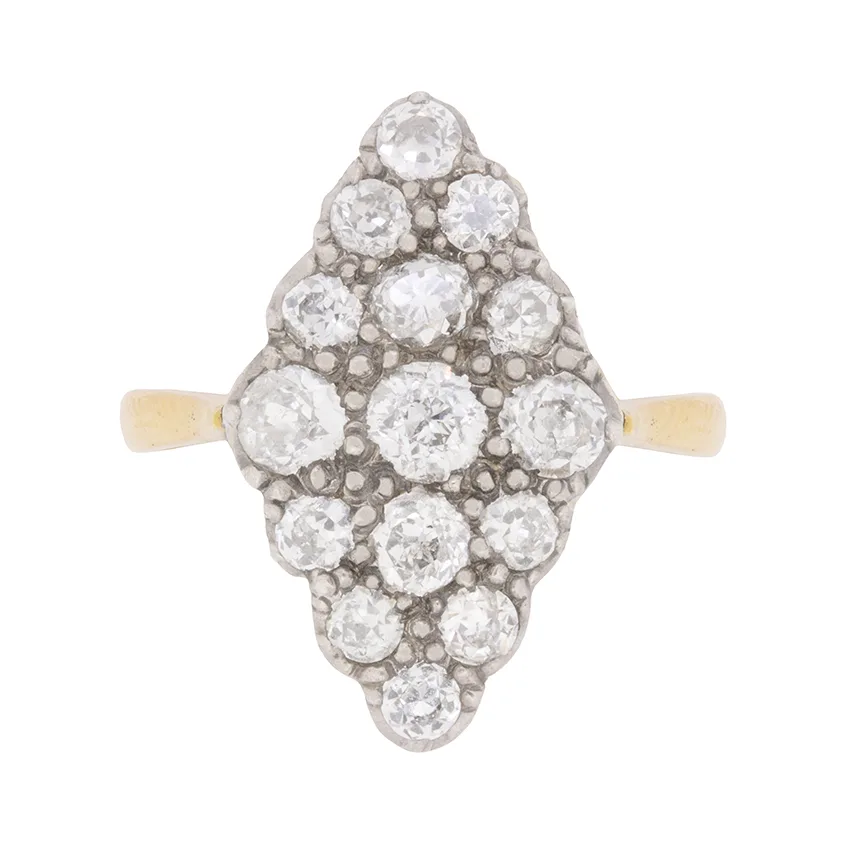 Late Victorian Marquise-Shaped Old Cut Diamond Cluster Ring, c.1900s