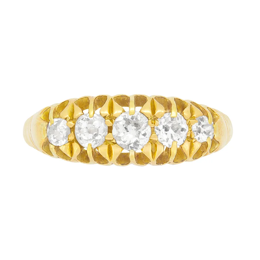 Late Victorian 0.50 Carat Five Stone Old Cut Diamond Ring, c.1900s