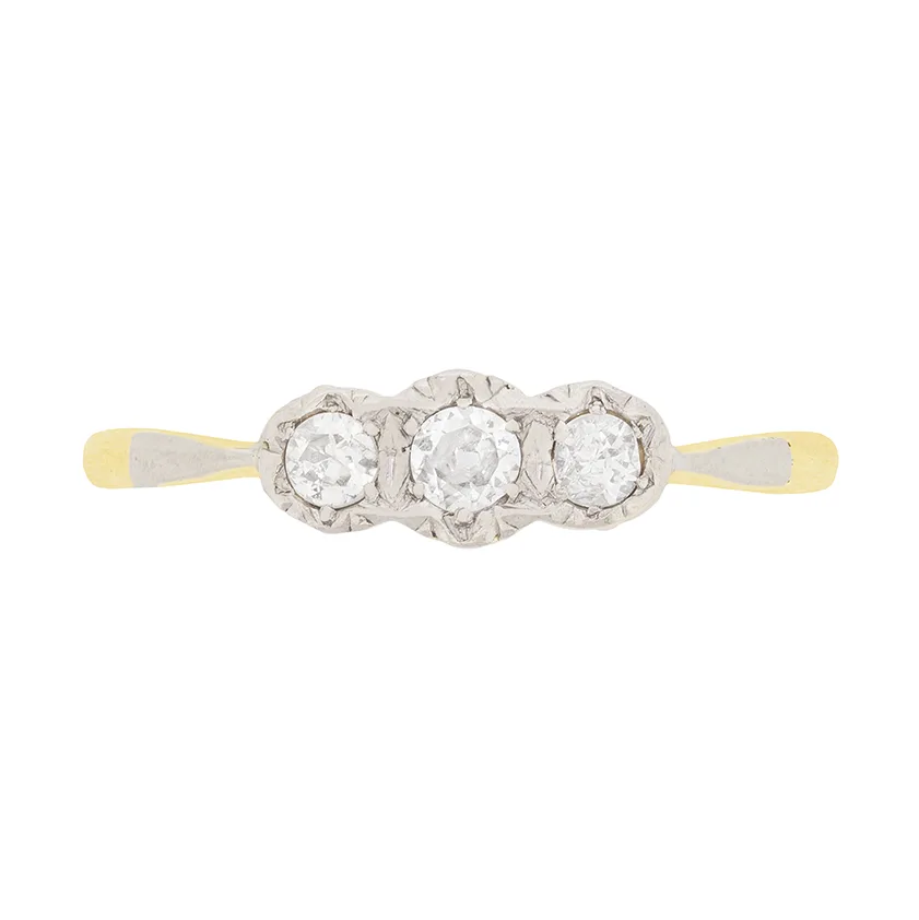 Art Deco 0.25ct Old Cut Diamond Three Stone Engagement Ring, c.1920s