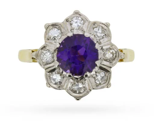 Vintage Amethyst & Diamond Flower Cluster Ring, Circa 1940s