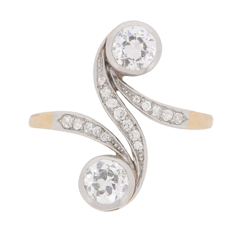 Edwardian 1.50 Carat Old Cut Diamond Twin Stone Ring, c.1900s