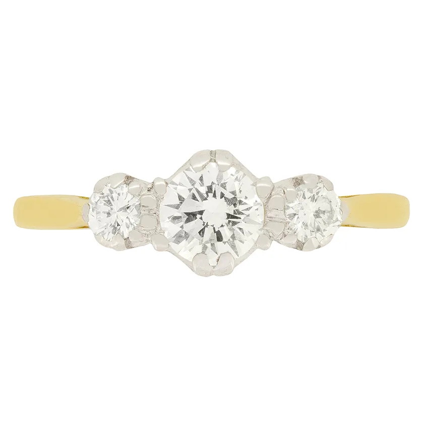 Vintage 0.85ct Three Stone Diamond Ring, c.1967
