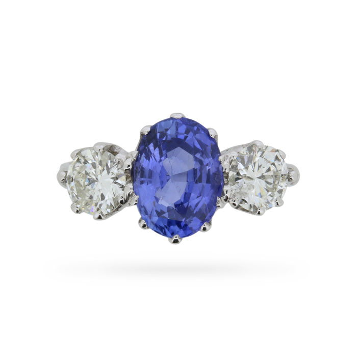 Vintage Sapphire and Diamond Three Stone Ring, c.1950s | Farringdons