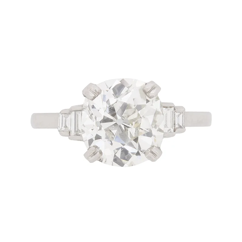 Late Deco 3.13ct Old Cushion Cut Diamond Engagement Ring, c.1940s