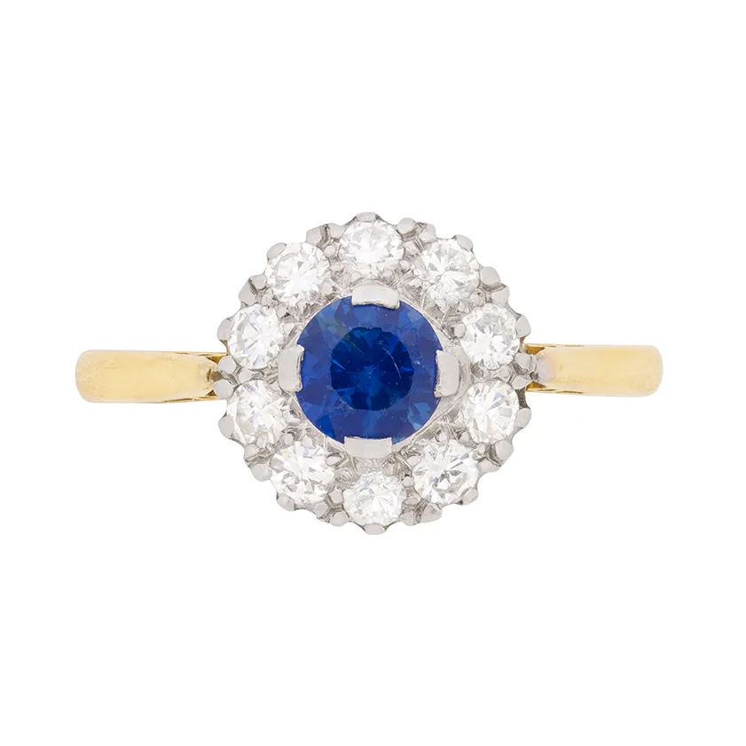 Vintage Sapphire and Diamond Cluster Ring, c.1950s