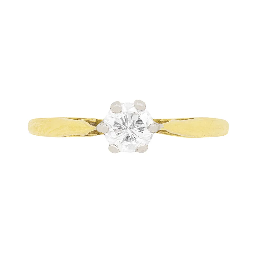 Vintage 0.40 Carat Transitional Cut Diamond Solitaire Engagement Ring, c.1940s