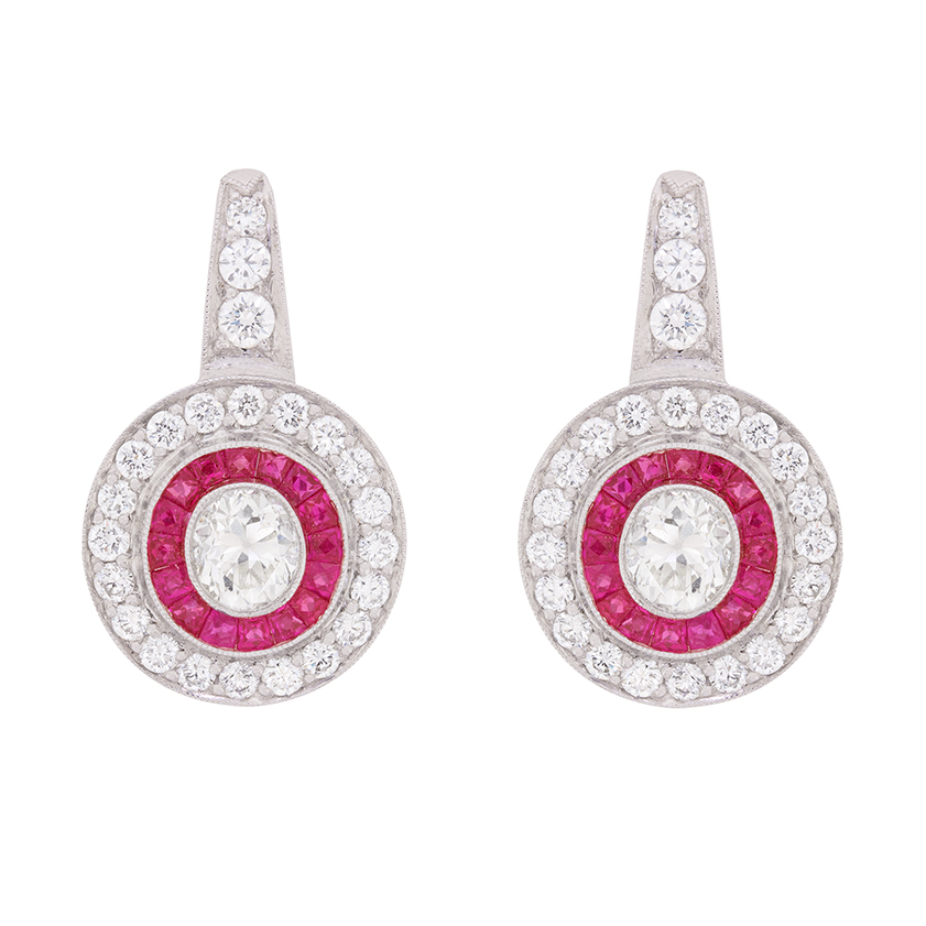 Vintage Diamond And Ruby Target Earrings C 1950s Farringdons Vintage Diamond And Ruby Target Earrings C 1950s