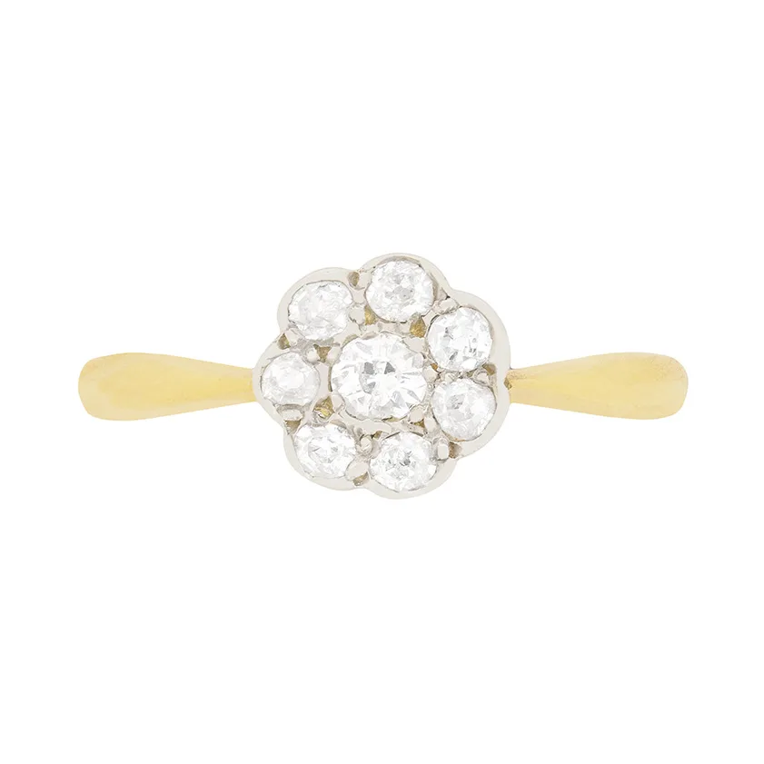 Edwardian 0.55ct Old Cut Diamond Daisy Cluster Ring, c. 1910s