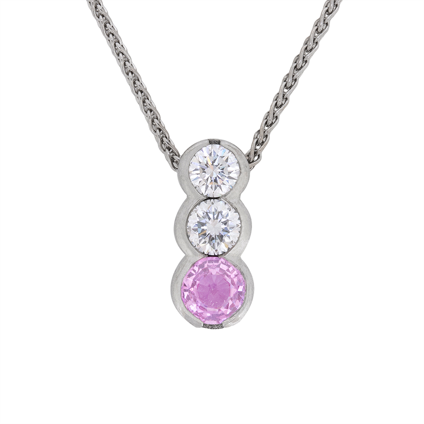 Contemporary 0.50ct Pink Sapphire and Diamond Drop Necklace
