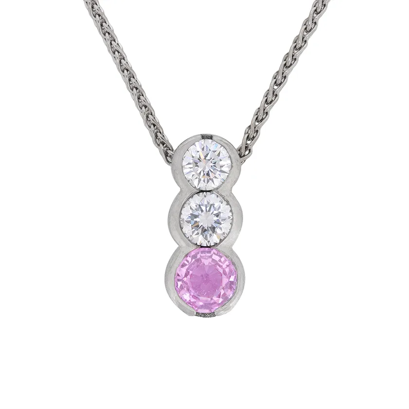 Contemporary 0.50ct Pink Sapphire and Diamond Drop Necklace