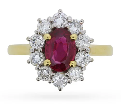 Ruby and diamond halo ring