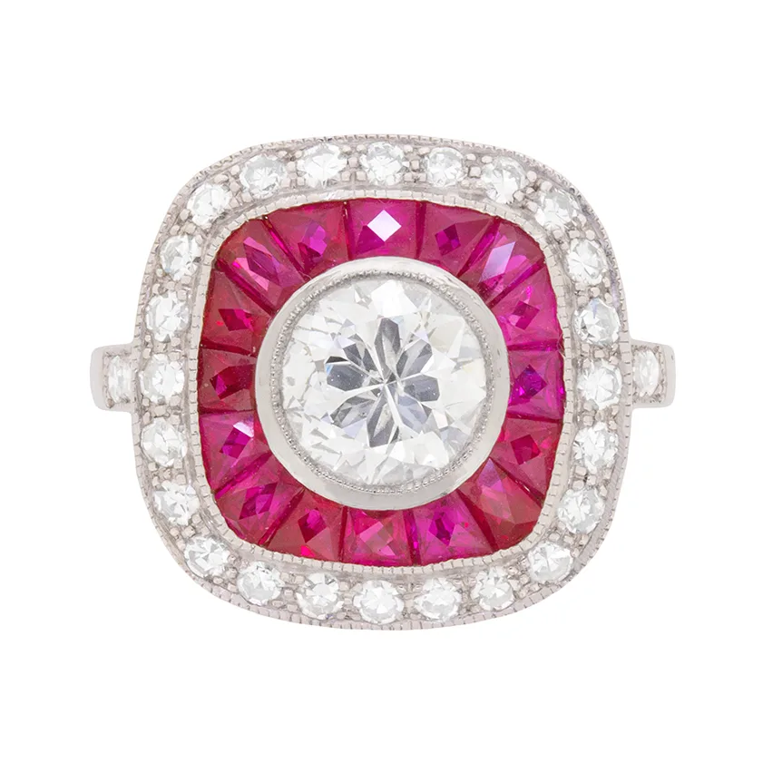 Vintage 1.25ct Diamond and Ruby Cluster Ring, c.1950s