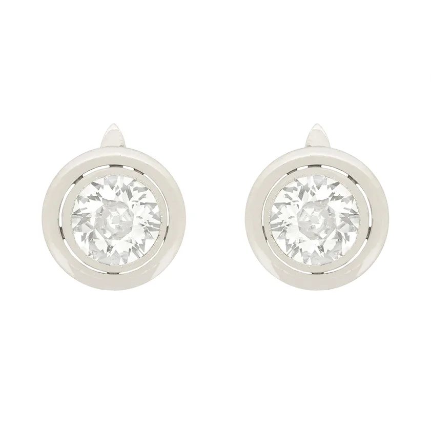 Art Deco 1.80ct each Diamond Stud Earrings, c.1920s