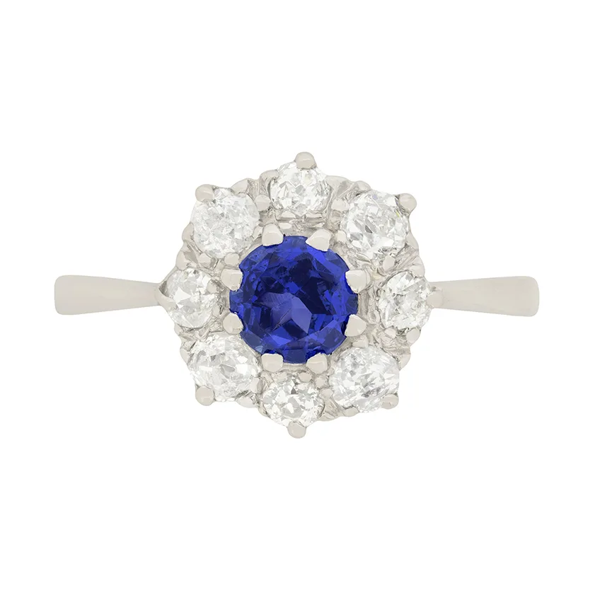 Art Deco 0.70ct Sapphire and Diamond Halo Ring, c.1920s
