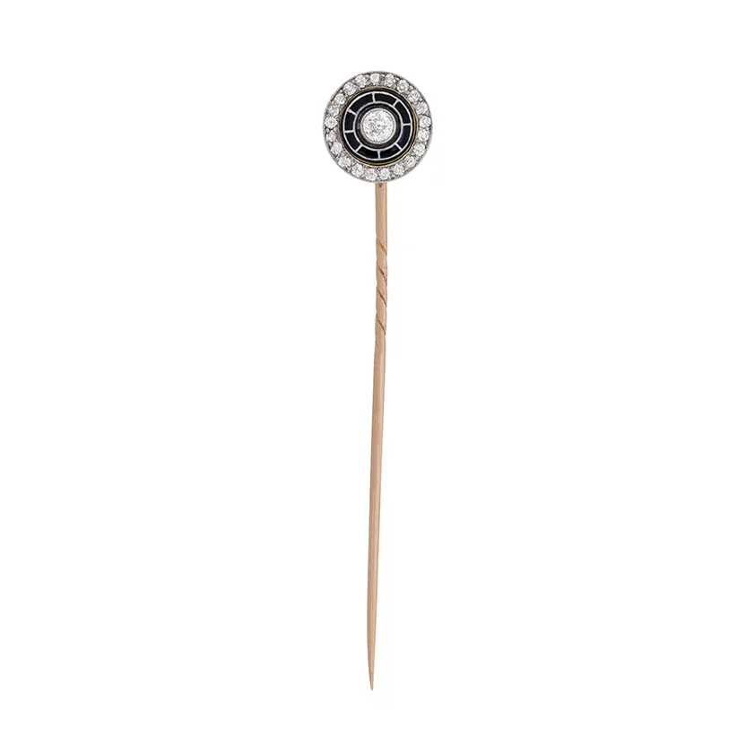 Edwardian Diamond and Enamel Pin Brooch, c.1910s