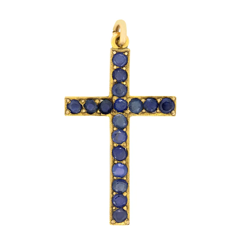 Victorian 1.19 Carat Total Sapphire Cross Pendant, c.1900s