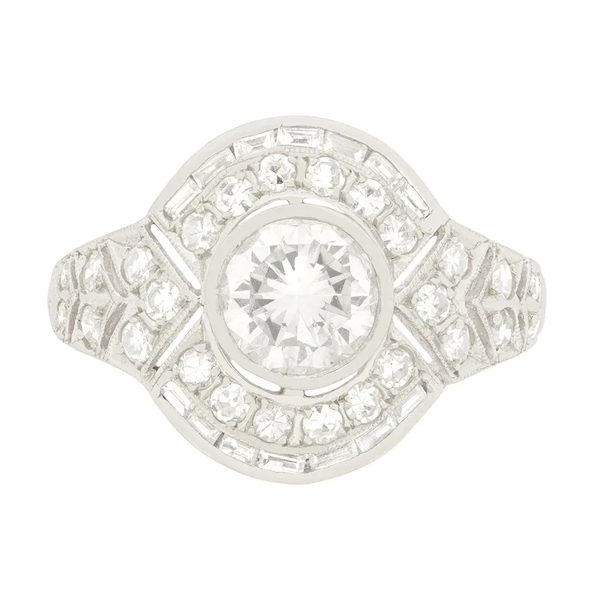 Vintage 1.01ct Diamond Cluster Ring with Engraved Band, c.1950s
