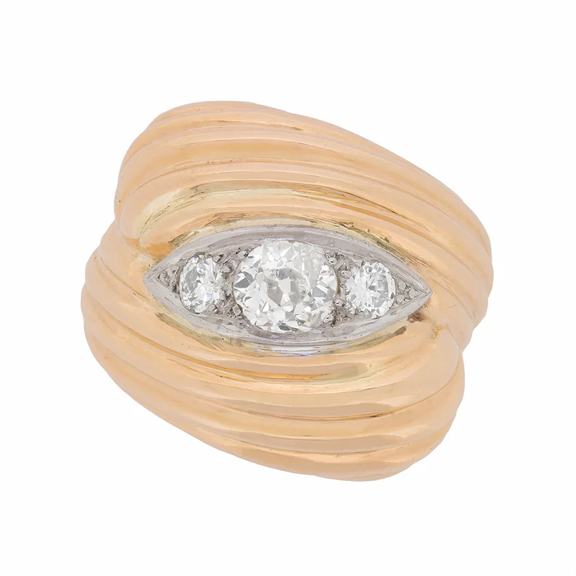 Art Deco French Bombe Diamond Ring, c.1920s