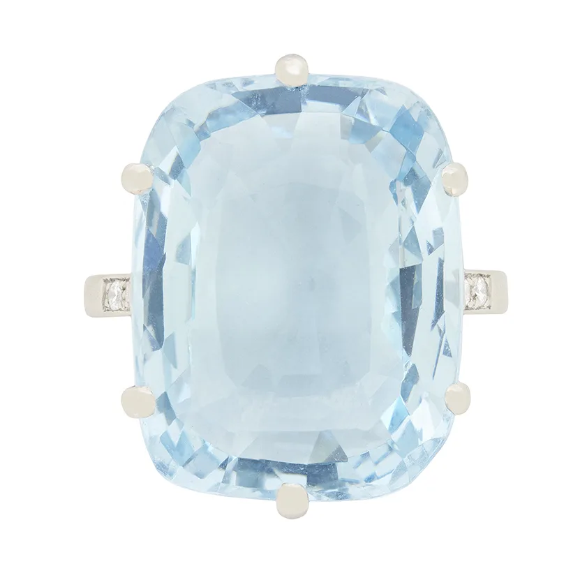 Vintage 14.71ct Aquamarine and Diamond Cocktail Ring, c.1980s
