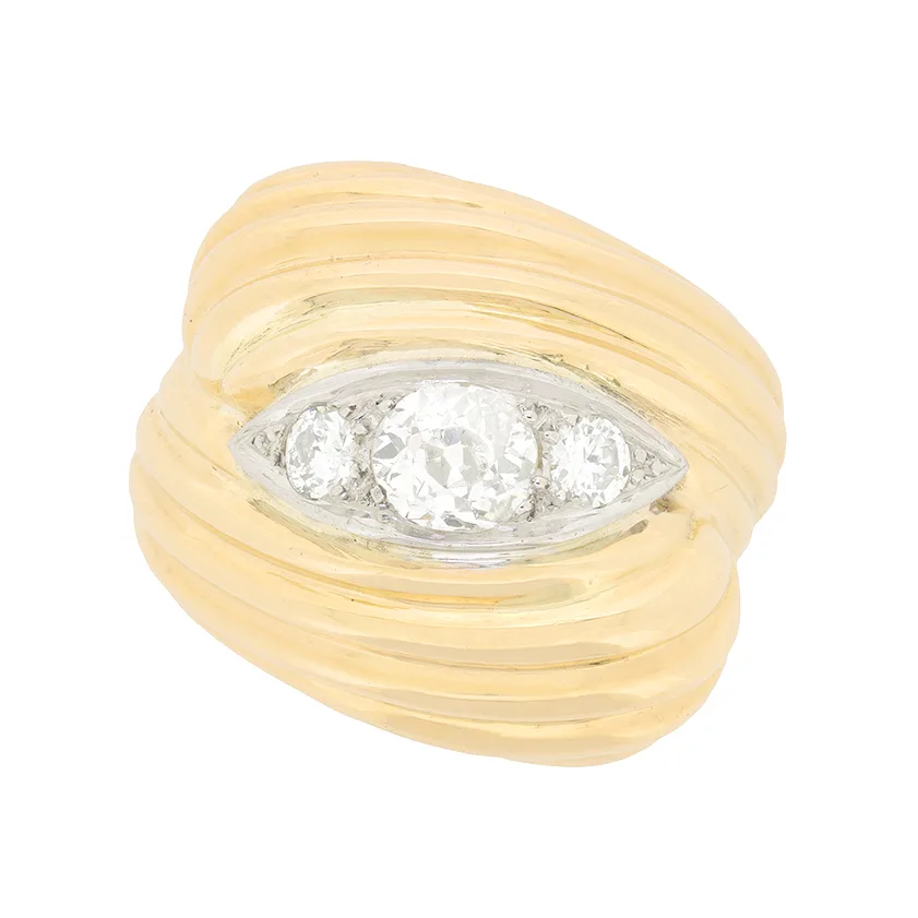 Art Deco French Bombe Diamond Ring, c.1920s